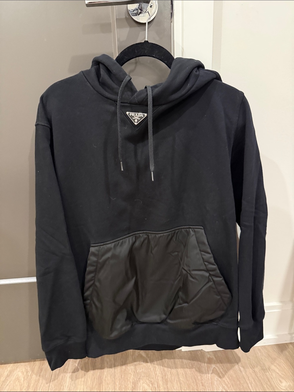 Prada Black Hooded Sweatshirt with Nylon Pouch